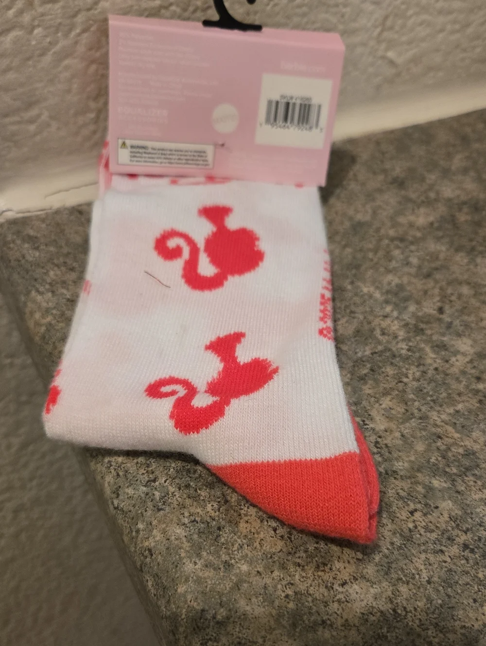 Barbie  White & Pink Crew Socks Size 9-13 Nwt